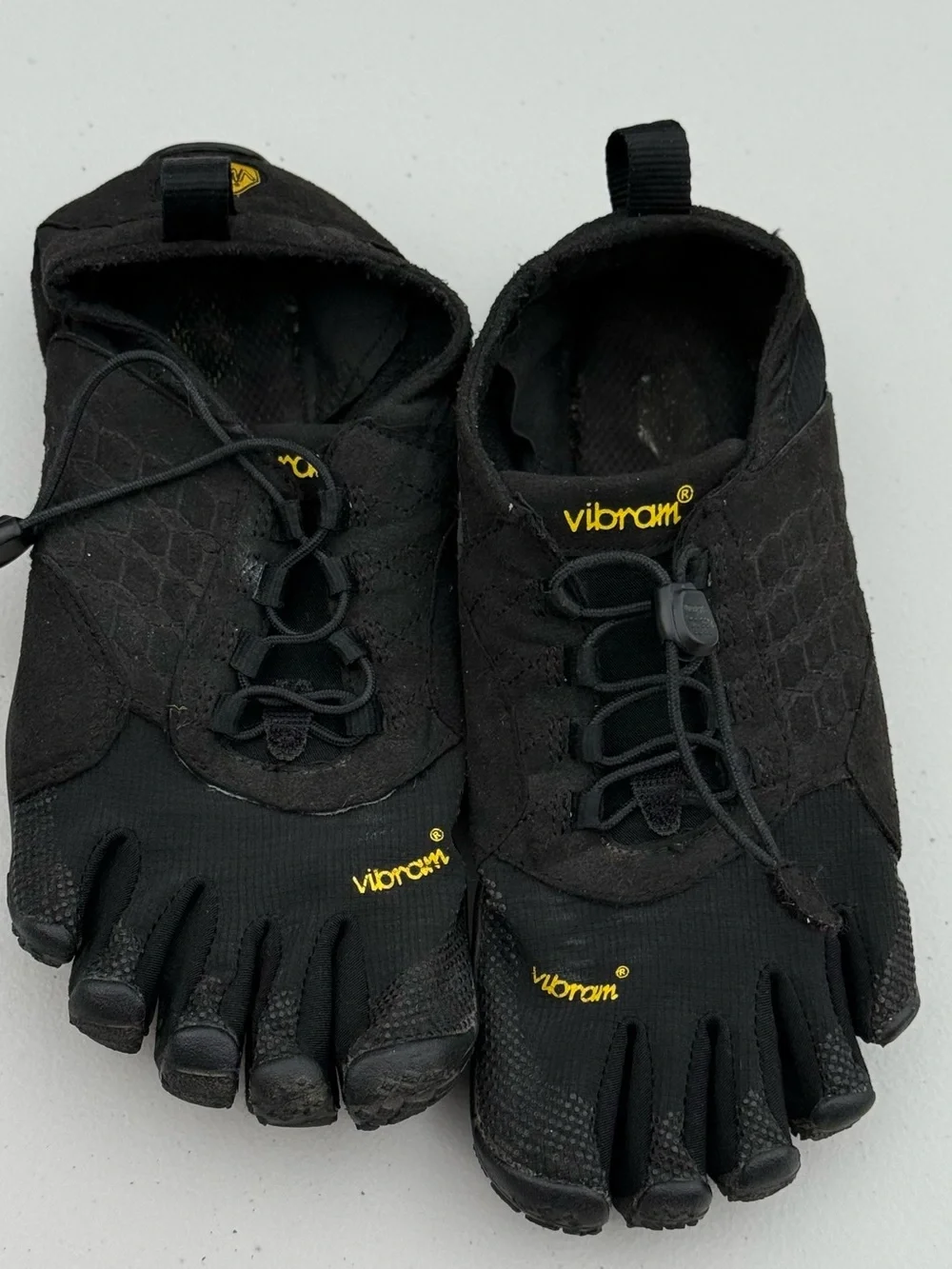 Vibram Black FiveFingers Minimalist Toe Sneakers with Yellow Logo